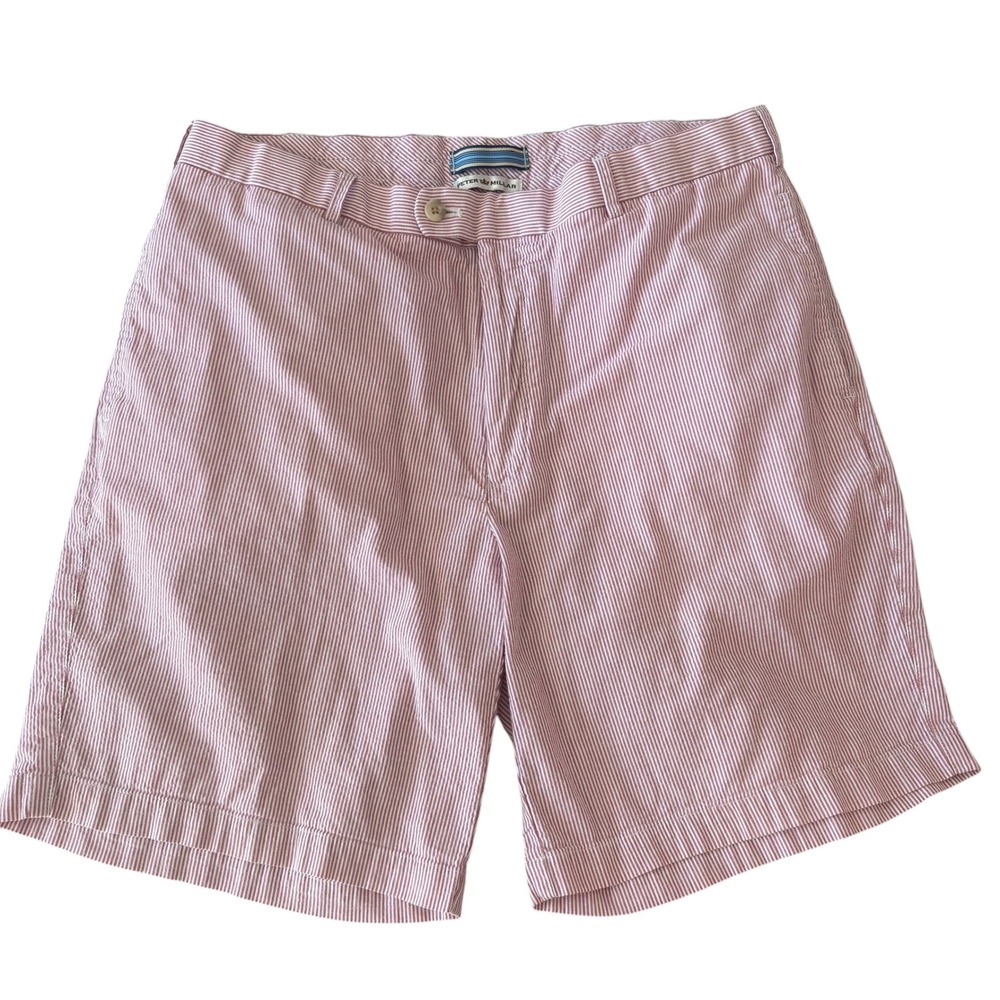 PETER MILLAR - Men's Light Pink Striped Seersucker Shorts - Size 34
